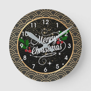 Horloge Ronde Merry Christmas, solive holiday design, round clo