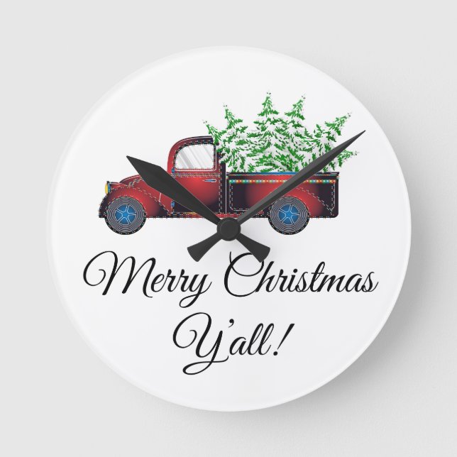 Horloge Ronde Merry Christmas Y'all Acrylic Wall Clock (Recto)