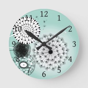 Horloge Ronde Merveilleux Dandelions Bleu