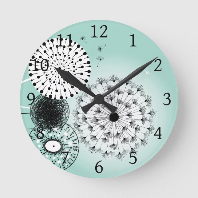 Horloge Ronde Merveilleux Dandelions Bleu (Recto)