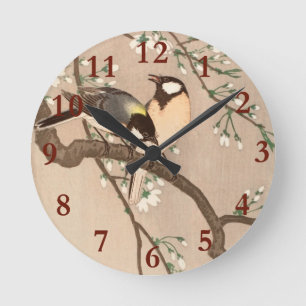 Horloge Ronde Mésange japonaise asiatique Ohara Koson Oiseau Cha