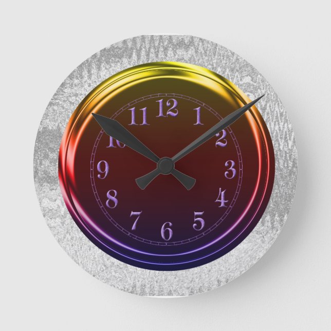 Horloge Ronde Metallic Look Funky Neon & Silver, Custom (Recto)