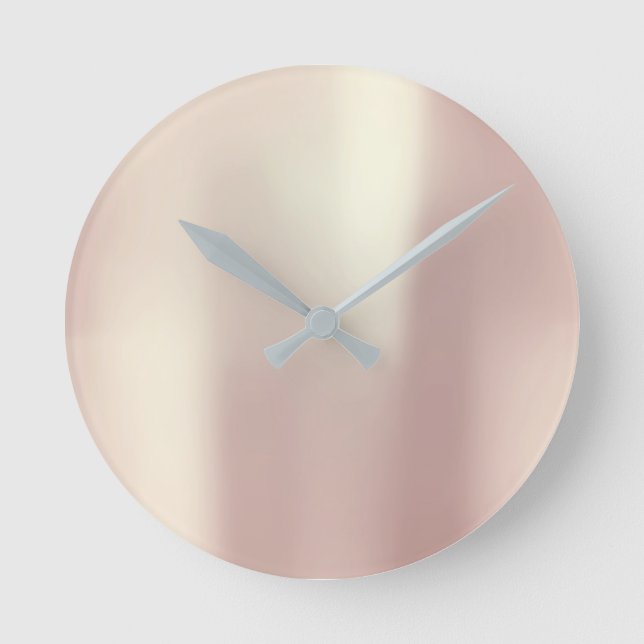 Horloge Ronde Métallurgique en soie brillante rose rose minimal (Recto)