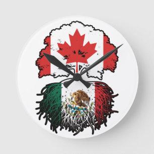 Horloge Ronde Mexique Mexique Canada drapeau des racines d'arbre