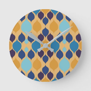 Horloge Ronde Mi-siècle 1960 Géométrique Jaune