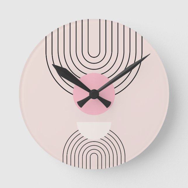 Horloge Ronde Mi-Siècle Moderne 06 Arche Boho Rose Bleu (Recto)