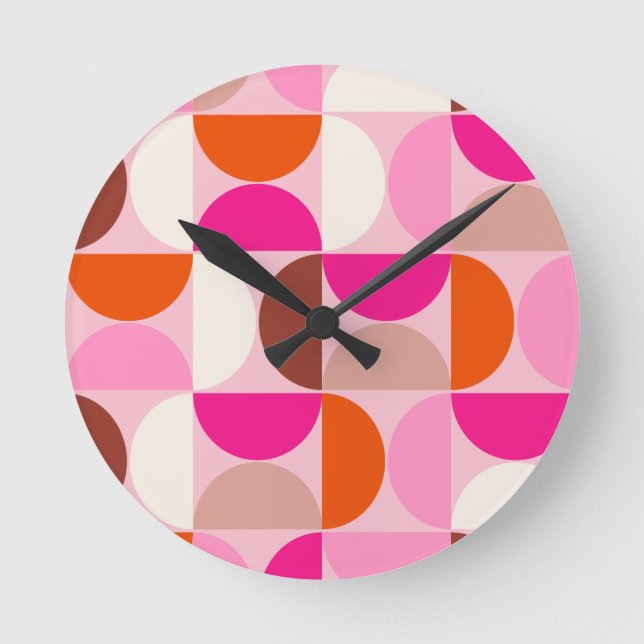 Horloge Ronde Mi-siècle Moderne Abstrait Motif rose orange (Recto)