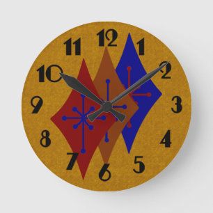Horloge Ronde Mi-siècle moderne rétro Diamond Starburst Or