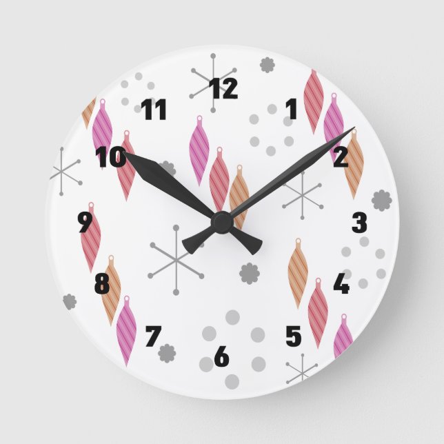 Horloge Ronde Mi-siècle Ornements modernes d'hiver (Recto)