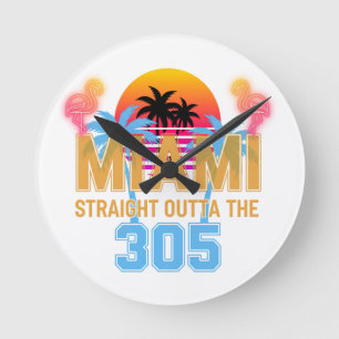 Horloge Ronde Miami tout droit sorti du 305 Vintage Sunset Neon
