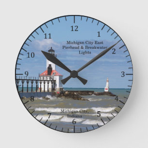 Horloge Ronde Michigan City East Pier & Breakwater Lights clock