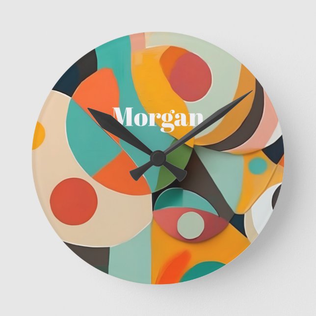 Horloge Ronde Mid Century Art moderne Monogramme ou nom, géométr (Recto)