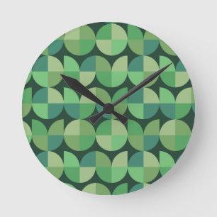 Horloge Ronde Mid Century Geometric Green Teal Pattern