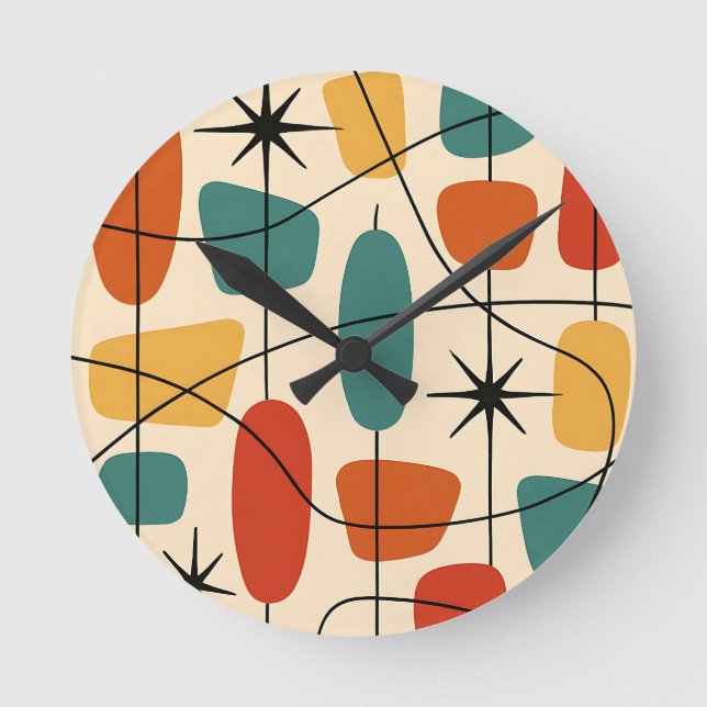 Horloge Ronde Mid Century Modern Atomic Abstract (Recto)