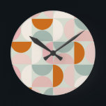 Horloge Ronde Mid Century Modern Sage Green Blush Orange Pattern<br><div class="desc">Retro mid century modern pattern – abstract geometric shapes – minimalist pattern sage green,  blush pink,  Orange and cream white.</div>