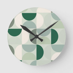 Horloge Ronde Mid Century Moderne Abstrait Motif Sage Green