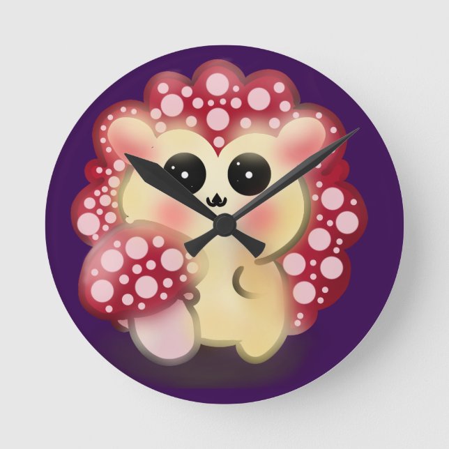 Horloge Ronde Mignon Champignon Rouge Kawaii Hérisson Toadstool  (Recto)