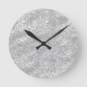 Horloge Ronde Mignon motif imprimé peau de léopard guépard argen