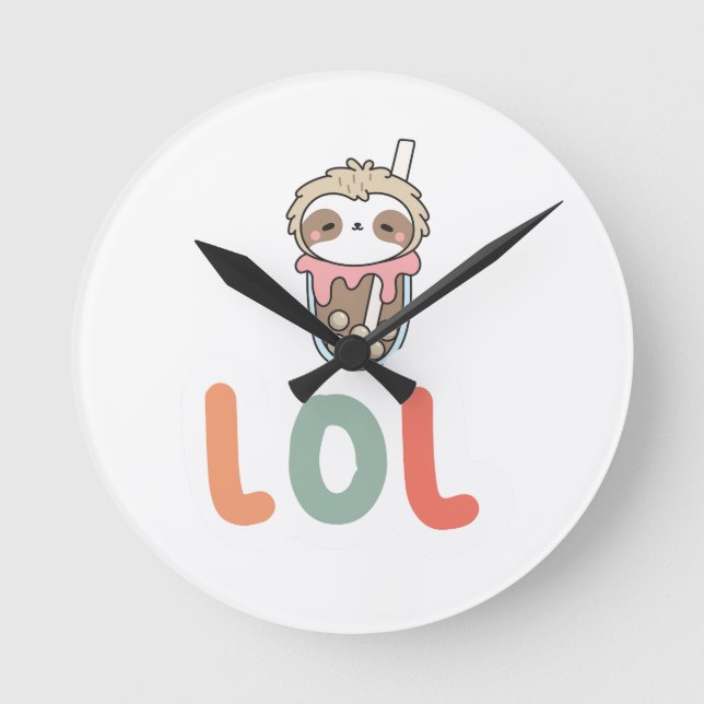 Horloge Ronde Mignon Sloth Kawaii Bubble Tea MDR (Recto)