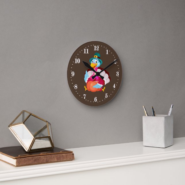 Horloge Ronde mignon Thanksgiving dinde Holiday (Bureau)