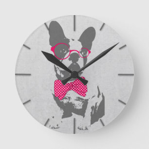 Horloge Ronde Mignonne animal vintage à la mode Français bulld