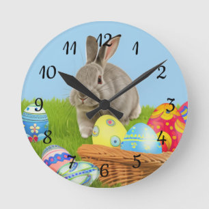 Horloge Ronde Mignonne Bunnyfor Pâques pour l'humeur positive Ho