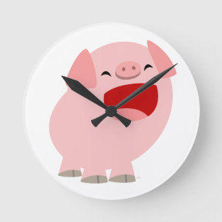 Horloge Ronde Mignonne caricature chanter cochon cadenas mural