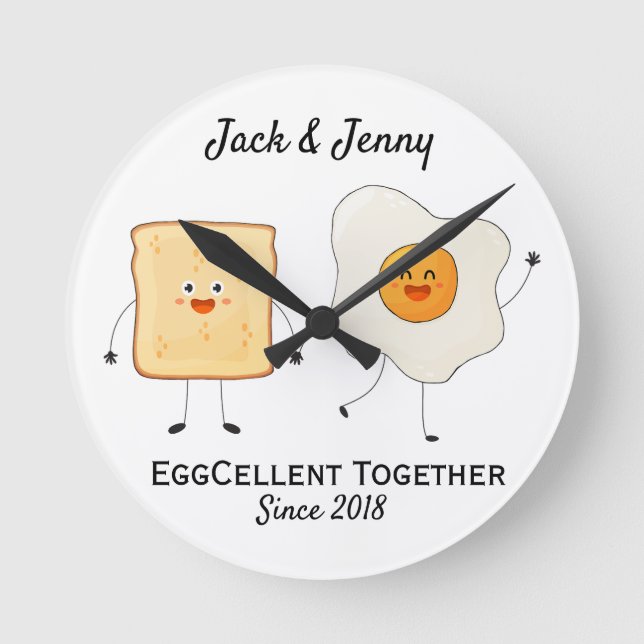 Horloge Ronde Mignonne Drôle Joyeux Toast Eggcelcelcelcelcate En (Recto)