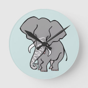Horloge Ronde Mignonne ELEPHANT Africain -Animal en voie de disp