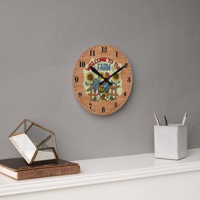 Horloge Ronde mignonne ferme accueil amateurs de poulet (Bureau)