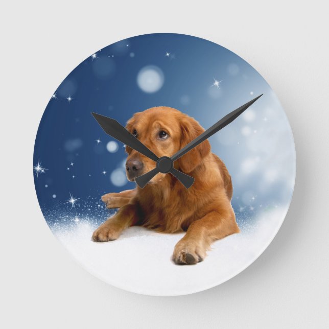 Horloge Ronde Mignonne Golden Retriever Chien assis dans les éto (Recto)