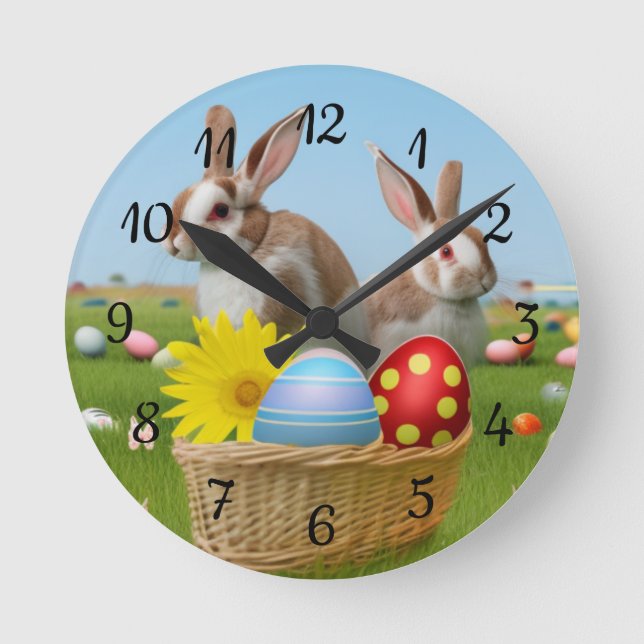 Horloge Ronde Mignonne lapin de Pâques pour une humeur positive (Recto)