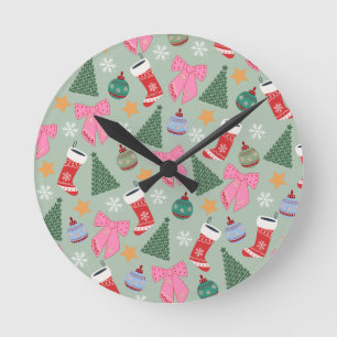 Horloge Ronde Mignonne Menthe verte de Noël