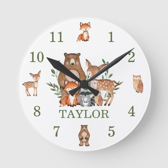 Horloge Ronde Mignons animaux de bois Ours renard de cerf Chien (Recto)