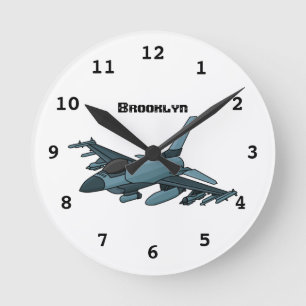 Horloge Ronde Military fighter jet plane cartoon