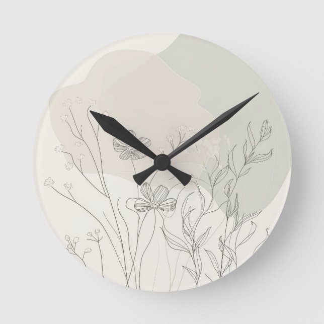 Horloge Ronde Minimal Botanical Decor – Abstract Wildflower Line (Recto)