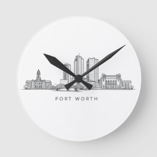 Horloge Ronde Minimalist Fort Worth Skyline Line Art