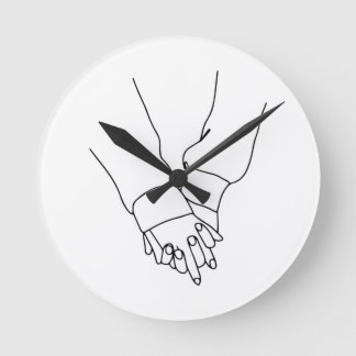 Horloge Ronde Minimalist Holding Hands Line Art Wall Clock - Mod