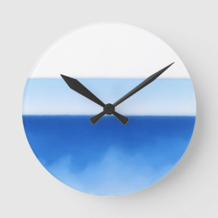 Horloge Ronde Minimaliste Horizon Océan Bleu Sérénité Aquarelle