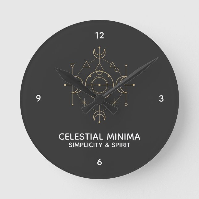 Horloge Ronde Minimaliste Lune Croissante & Soleil Art Linéaire  (Recto)