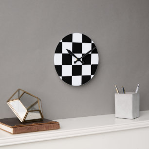 Horloge Ronde Minimaliste Rétro à Carreaux – Streetwear Monochro