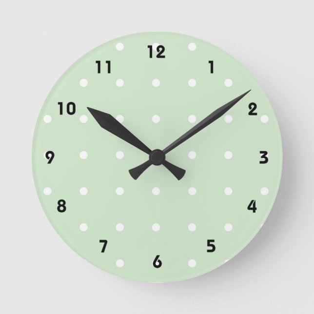 Horloge Ronde Mint With White Polka Dots Wall Clock (Recto)