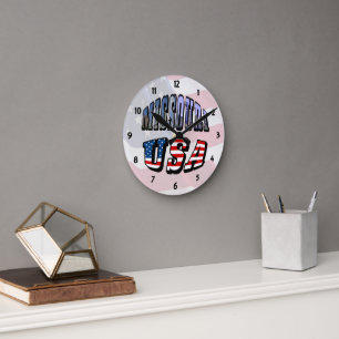 Horloge Ronde Missouri Picture and USA Text Clock