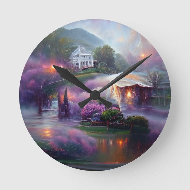 Horloge Ronde Misty Wisteria House sur la colline (Recto)
