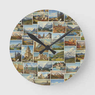 Horloge Ronde Modèle de collage de carte postale européenne d'an