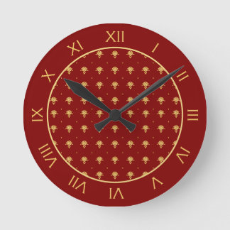 Horloge Ronde Modèle de Damas Vintage rouge et or de luxe
