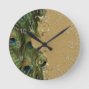 Horloge Ronde Modèle de l'ornement d'or de Peacock