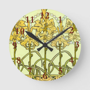 Horloge Ronde Modèle de lys Art nouveau d'Alphonse Mucha classiq