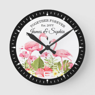 Horloge Ronde Modèle d'événement personnalisé Flamingos Tropicau