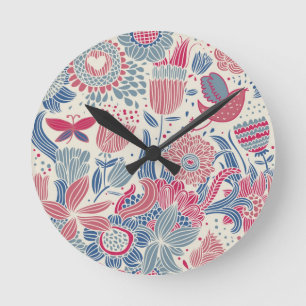 Horloge Ronde Modèle floral avec oiseau et papillon